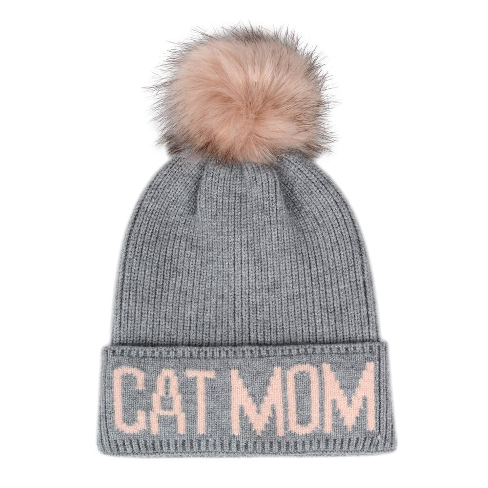 8570 Trendy Warm Soft Stretchy Cat Mom Faux Fur Pompom Knit Beanie Skully